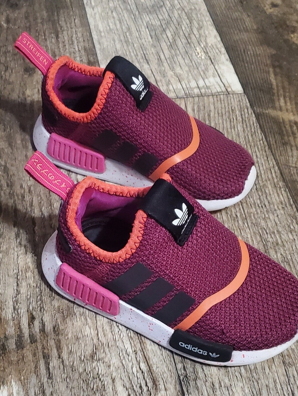 adidas Kids Slip-On Sneakers — Purple with Pink & Coral Accents -Toddler Size 8K